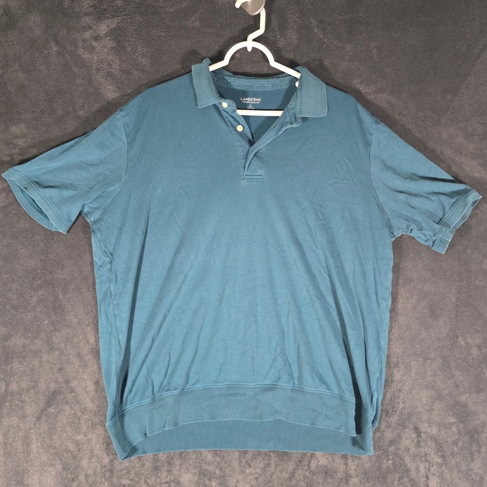 Lands' End‎ Mens Polo Shirt L 42-44 Traditional Fit Blue Casual Cotton